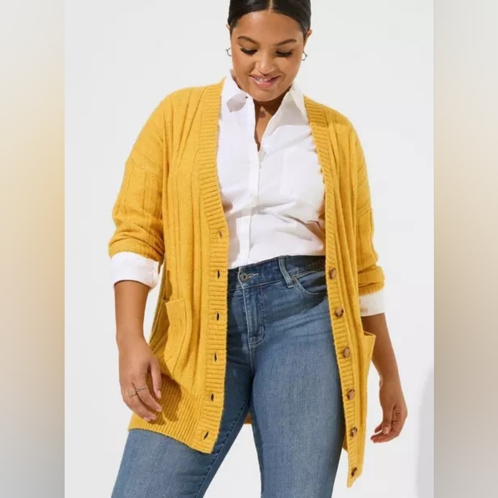 NWT 3X TORRID Boyfriend Cardigan Softest Sweater~Mineral Yellow